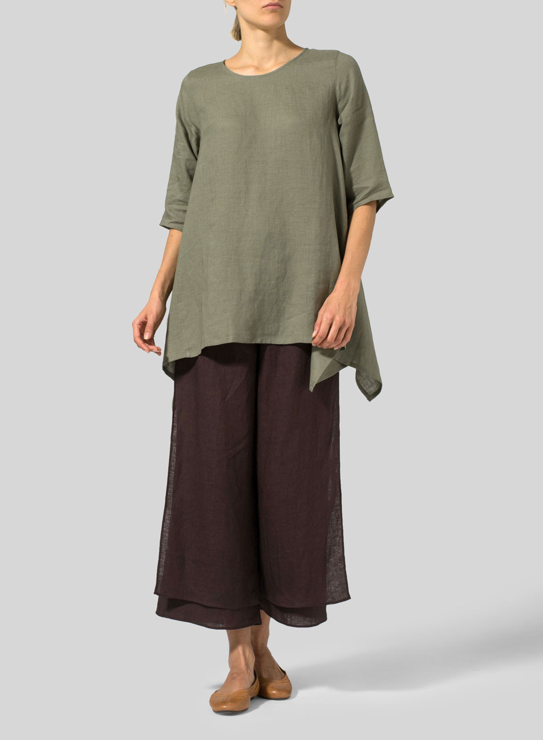 Linen Half Sleeves Handkerchief Hem Tunic