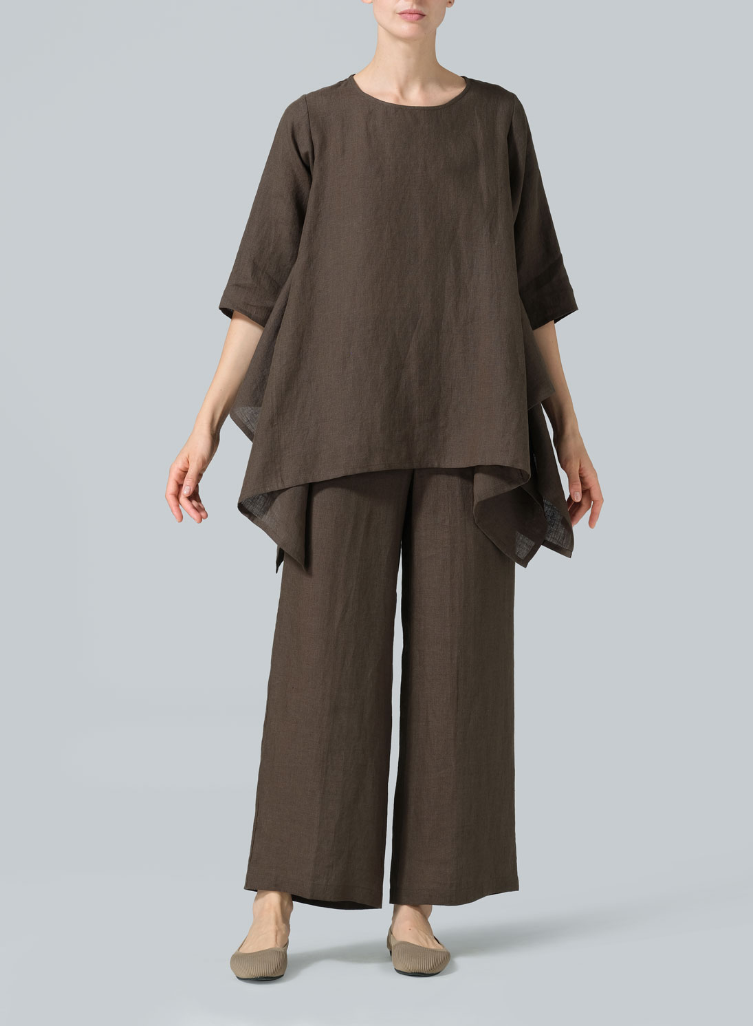 Linen Half Sleeves Handkerchief Hem Tunic