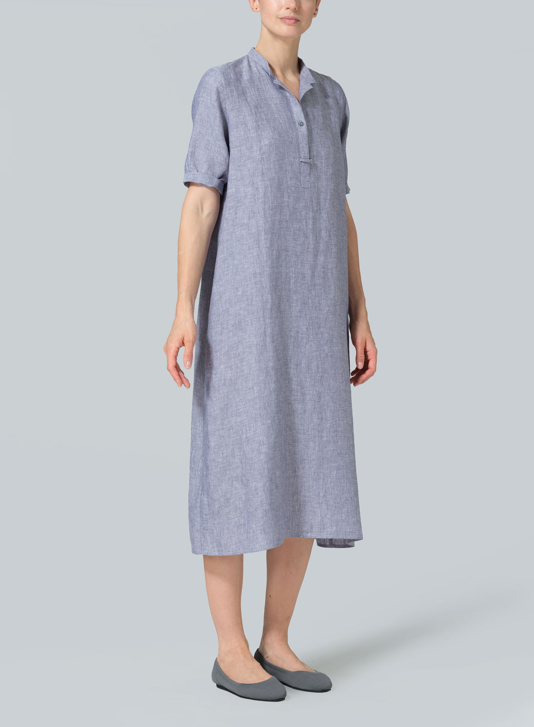 Linen Short Sleeve A-line Tunic Dress