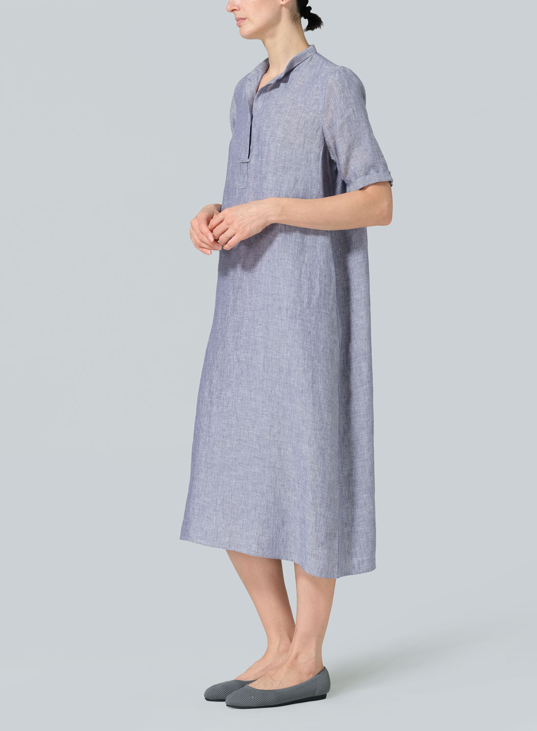 Linen Short Sleeve A-line Tunic Dress
