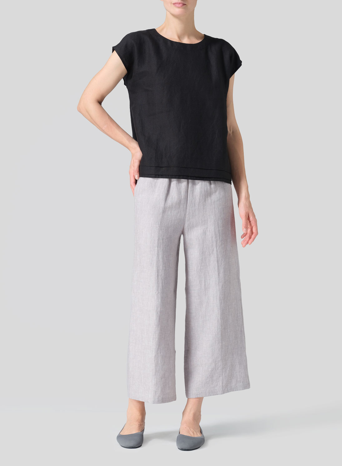Linen Boxy Cap Sleeves Cropped Top