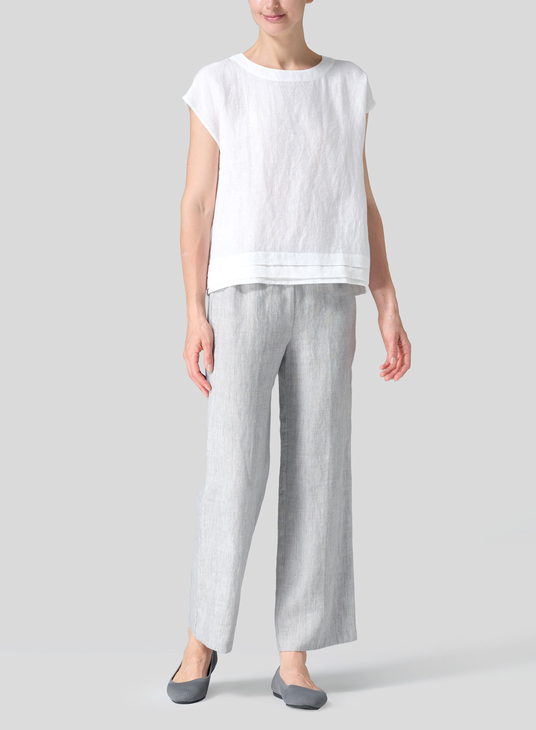 Linen Boxy Cap Sleeves Cropped Top