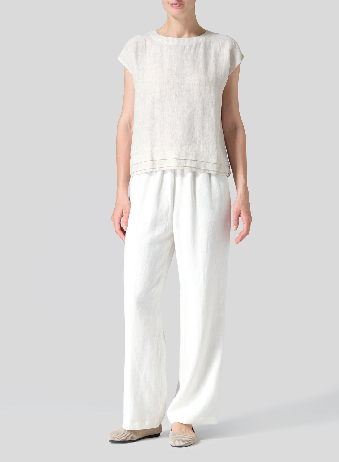 Linen Boxy Cap Sleeves Cropped Top