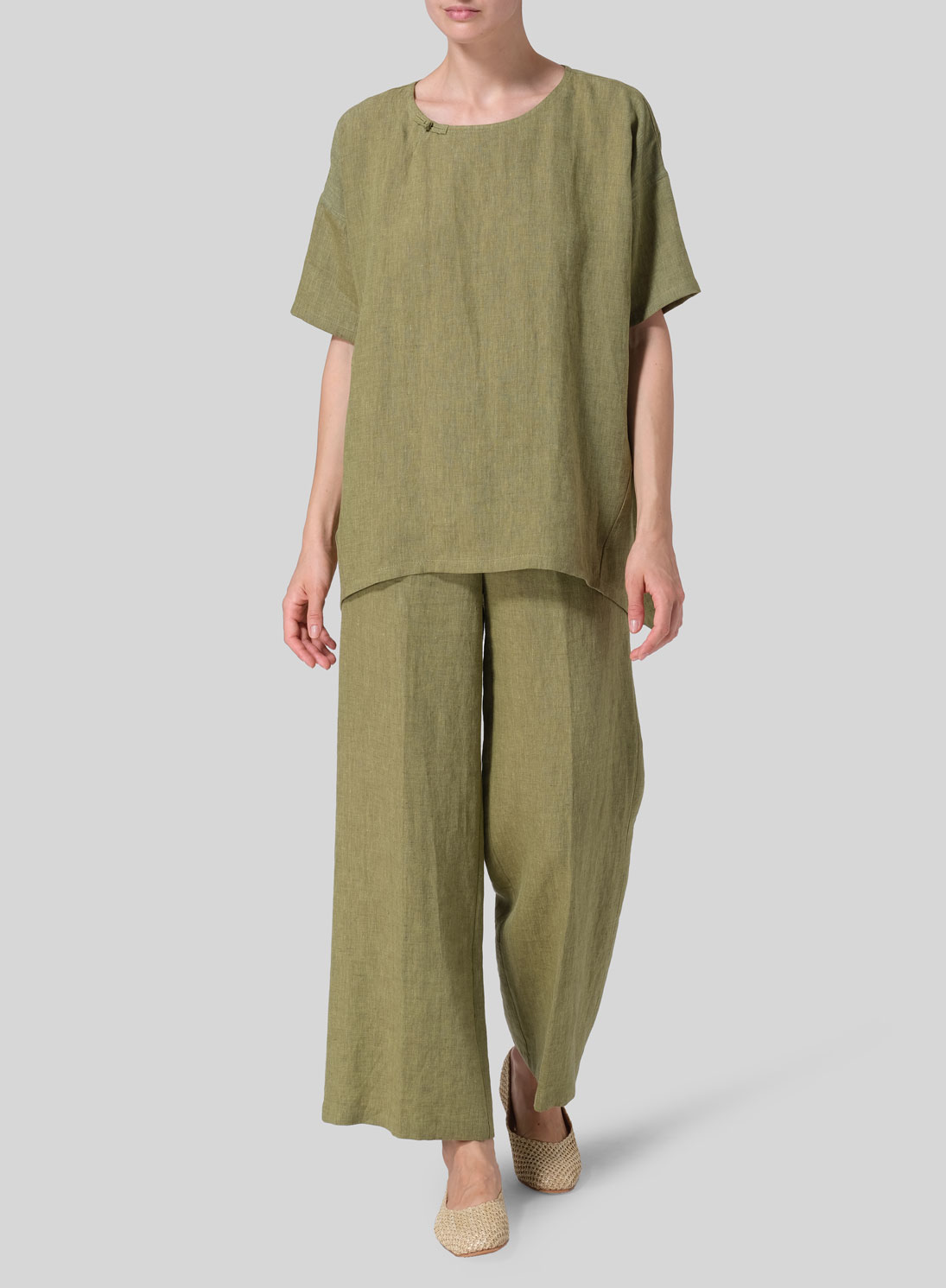 Linen Relaxed Handmade Knot Buttons Top