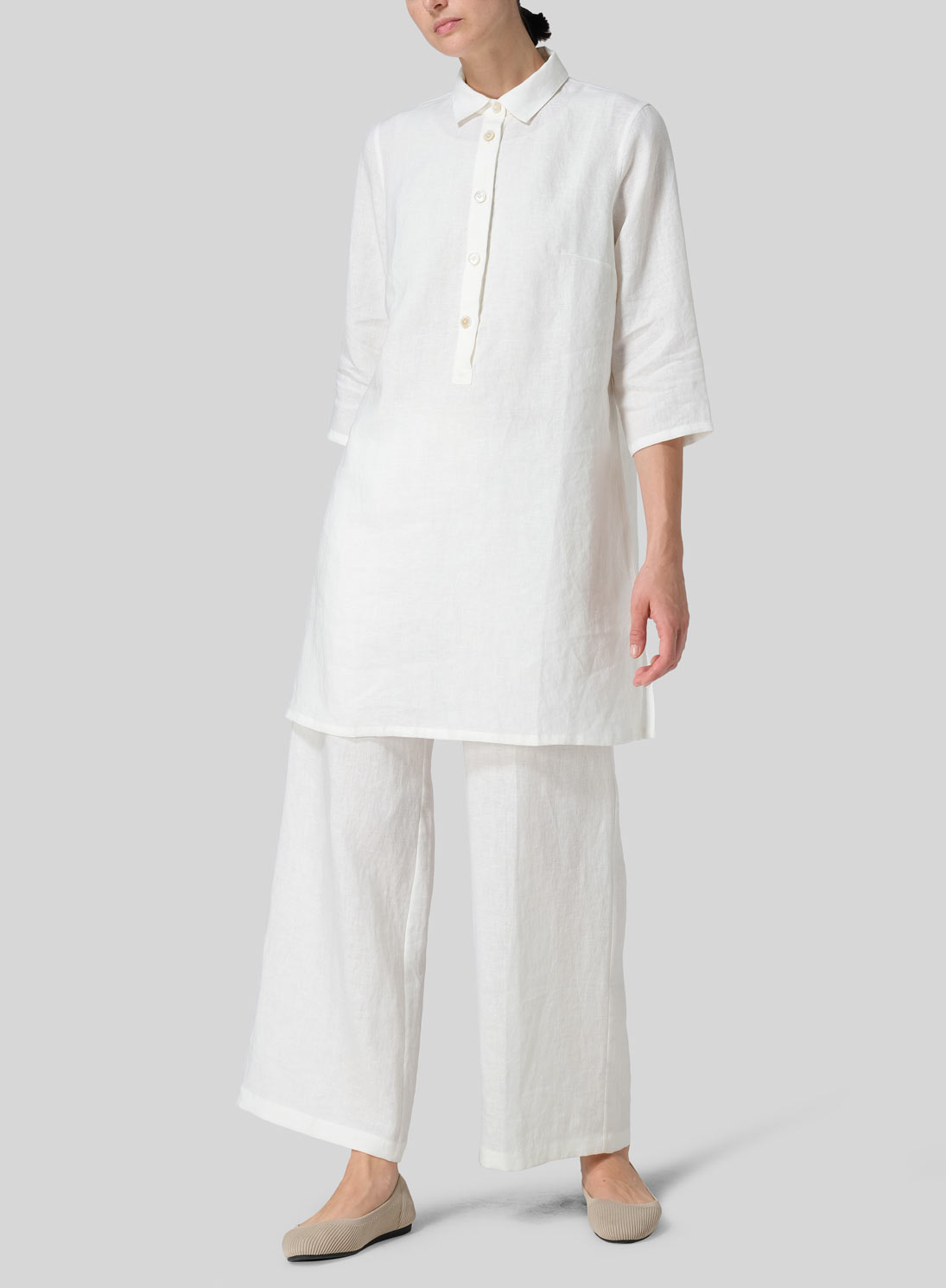 Linen Straight Fit Shirt Collar Tunic