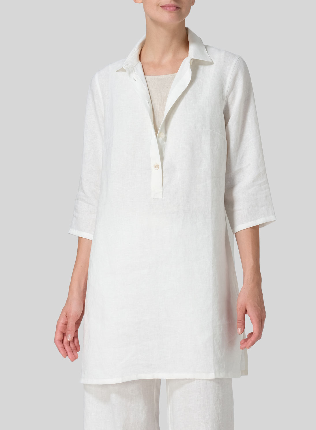 Linen Straight Fit Shirt Collar Tunic
