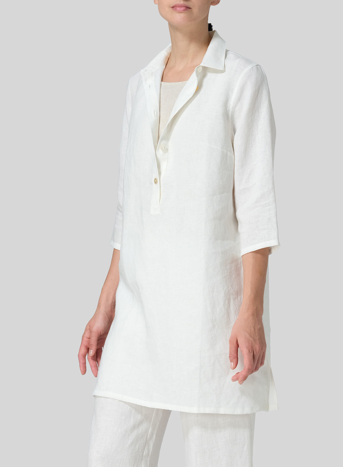 Linen Straight Fit Shirt Collar Tunic
