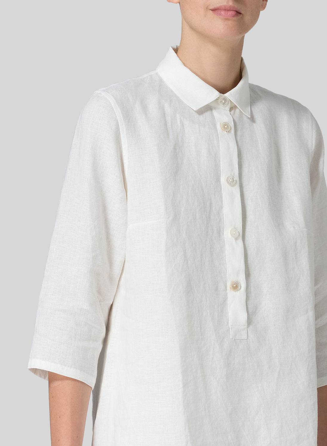 Linen Straight Fit Shirt Collar Tunic