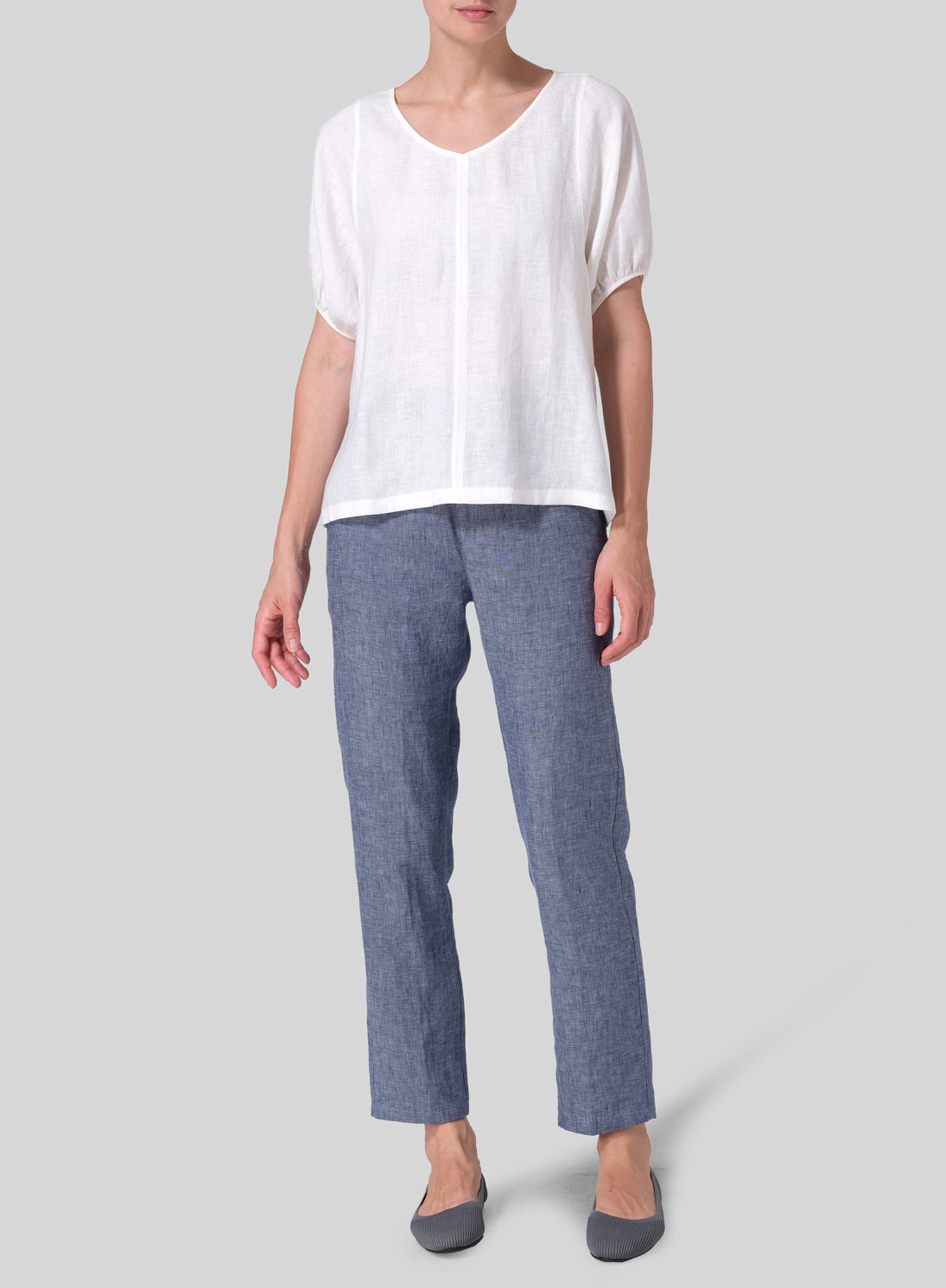 Linen Drawstring Cuffs Short Sleeve Top