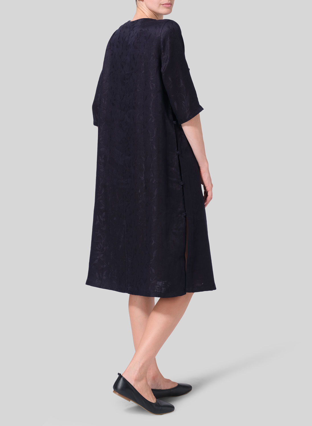 Jacquard Linen Tunic with Vintage Mandarin Knot