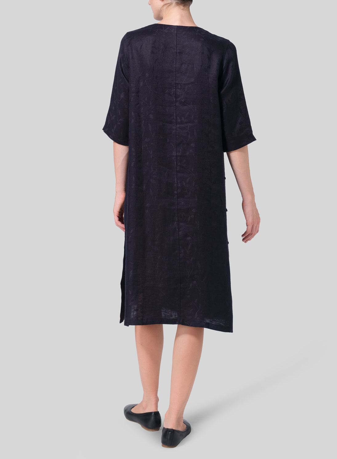 Jacquard Linen Tunic with Vintage Mandarin Knot