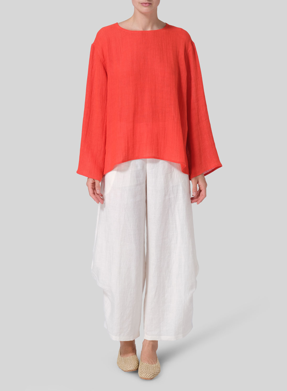 Linen Gauze Long Sleeve Loose Fit Blouse