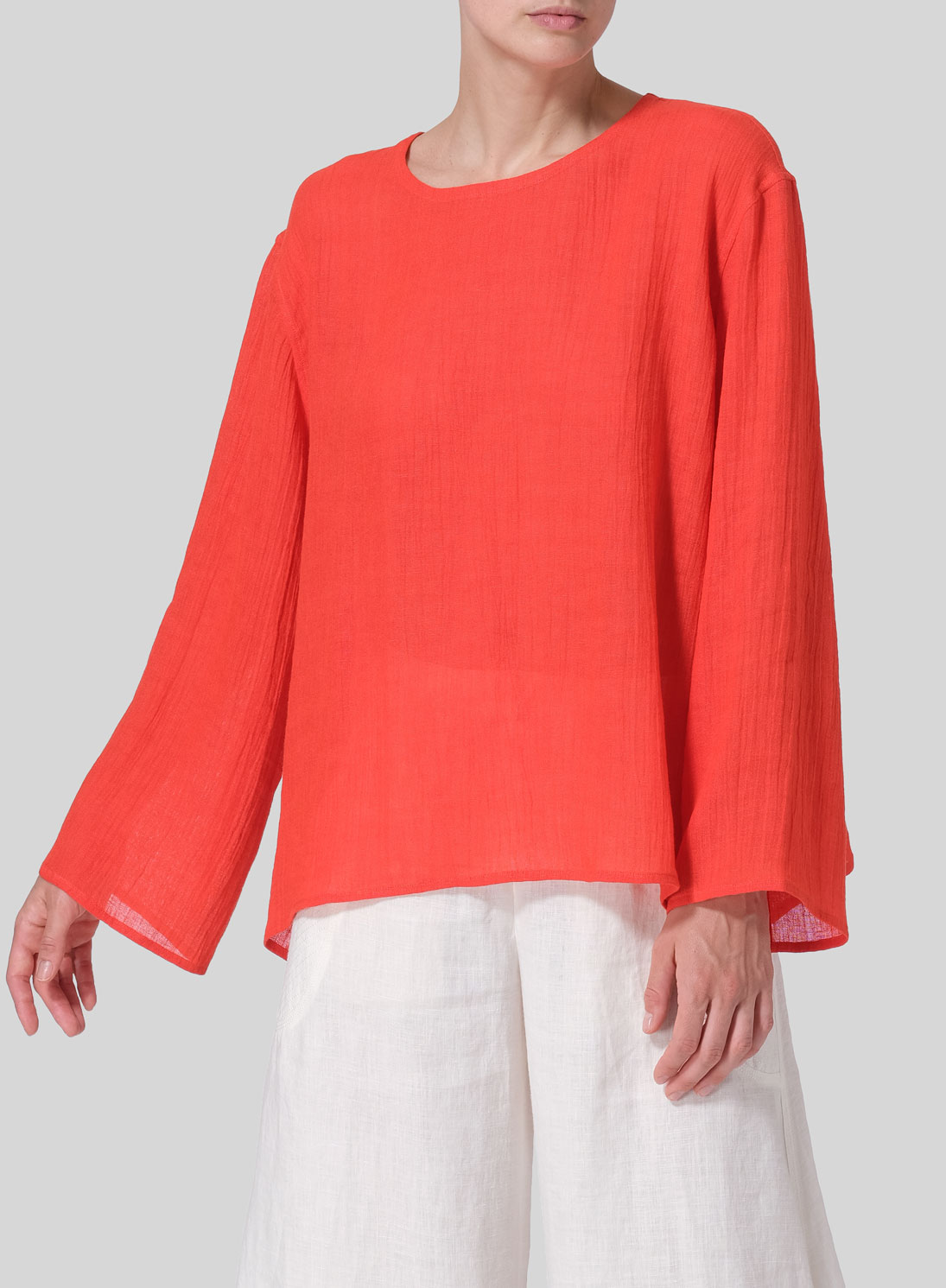 Linen Gauze Long Sleeve Loose Fit Blouse Plus Size