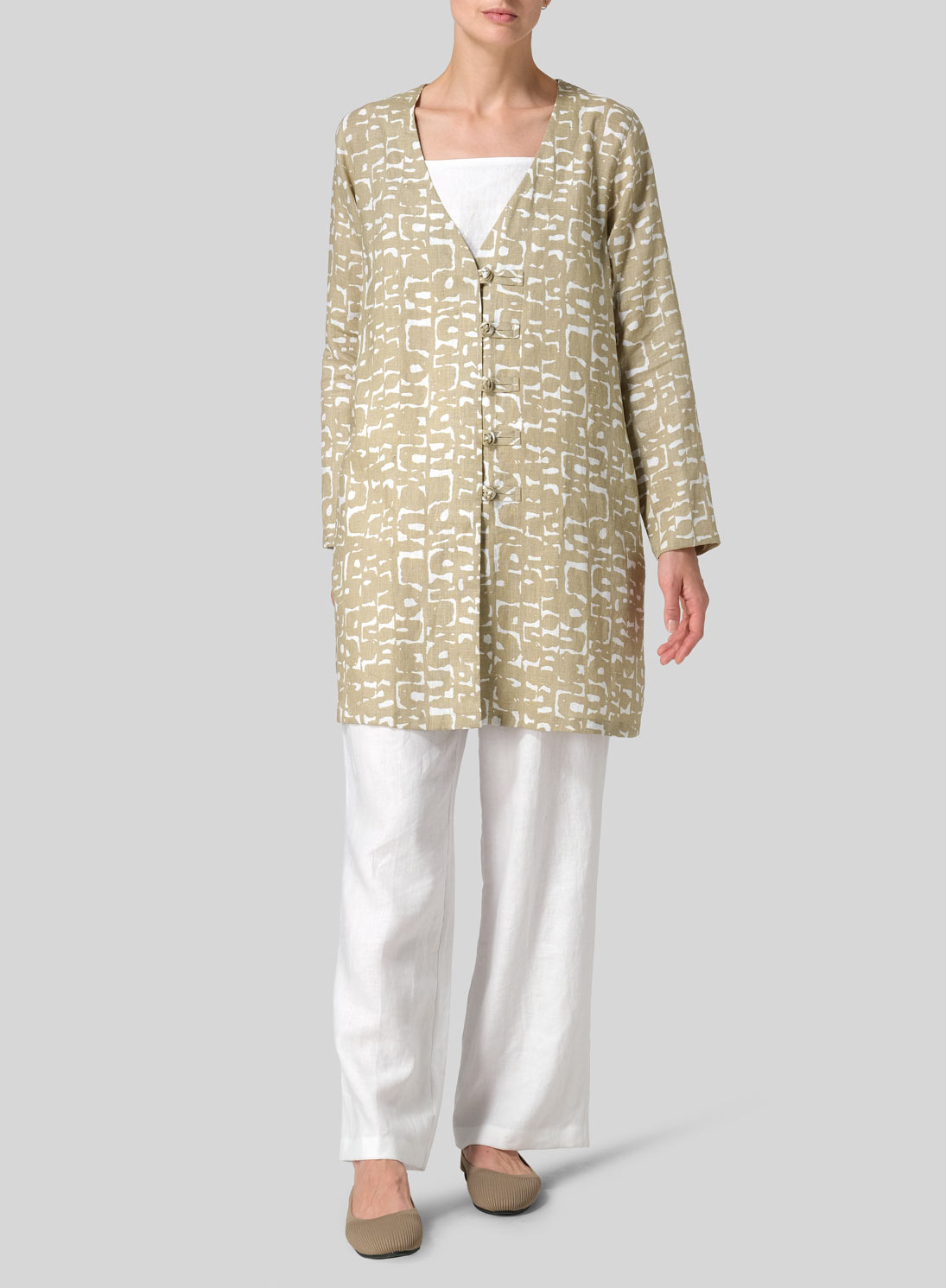 Linen Handmade Knot Buttons Straight-Cut Top