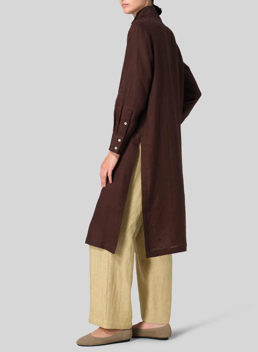 Linen High Stand Collar Long Shirt
