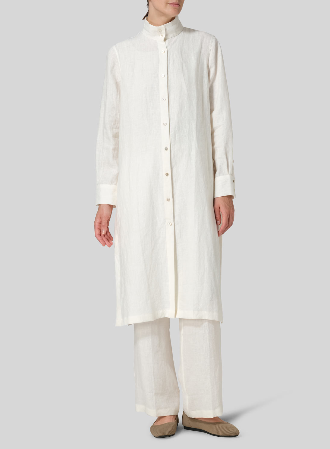 Linen High Stand Collar Long Shirt