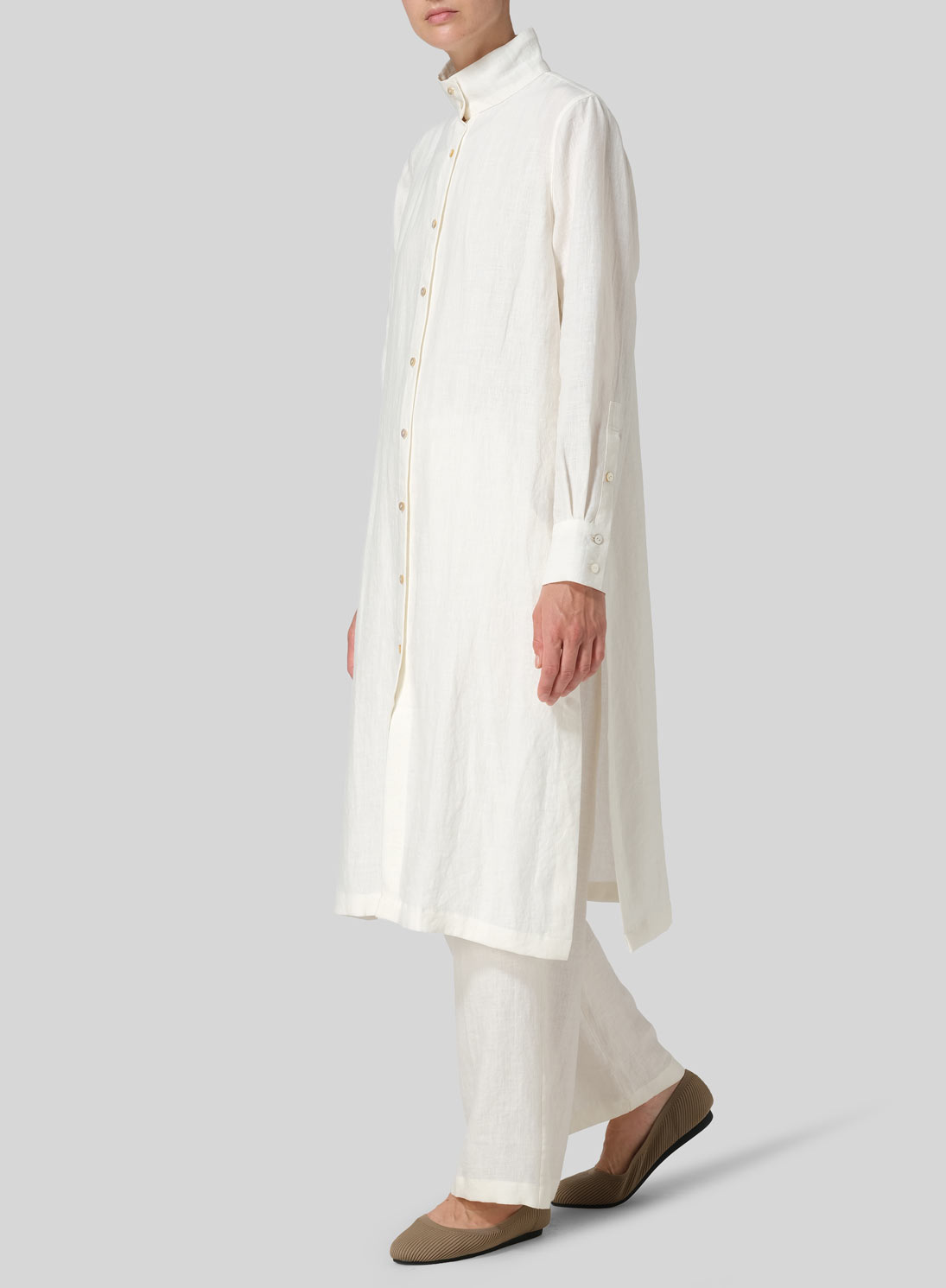 Linen High Stand Collar Long Shirt
