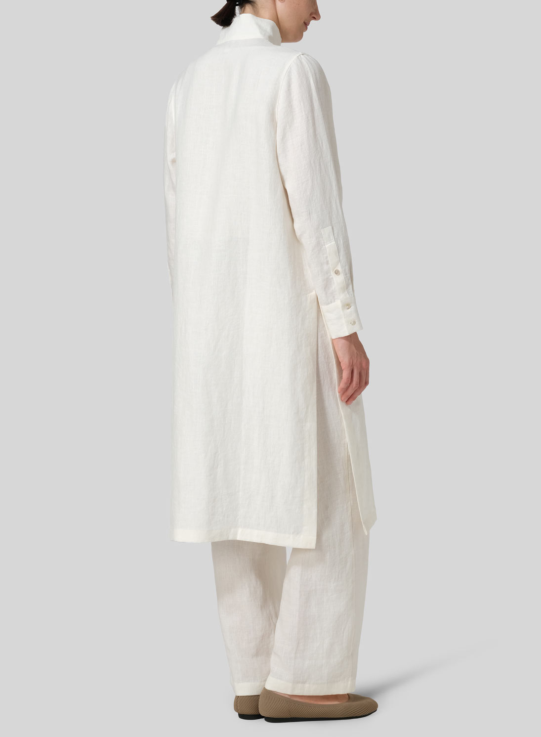 Linen High Stand Collar Long Shirt