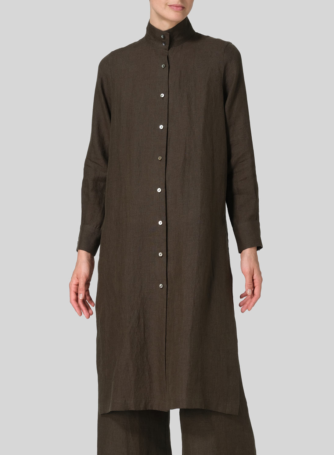 Linen High Stand Collar Long Shirt