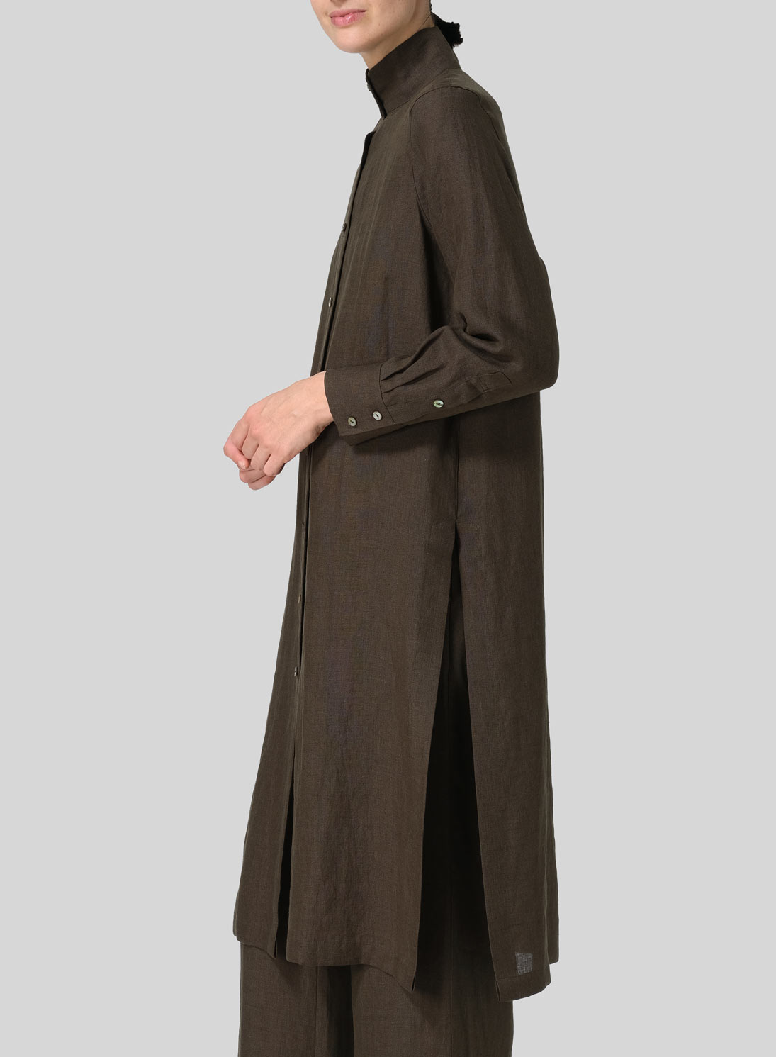 Linen High Stand Collar Long Shirt