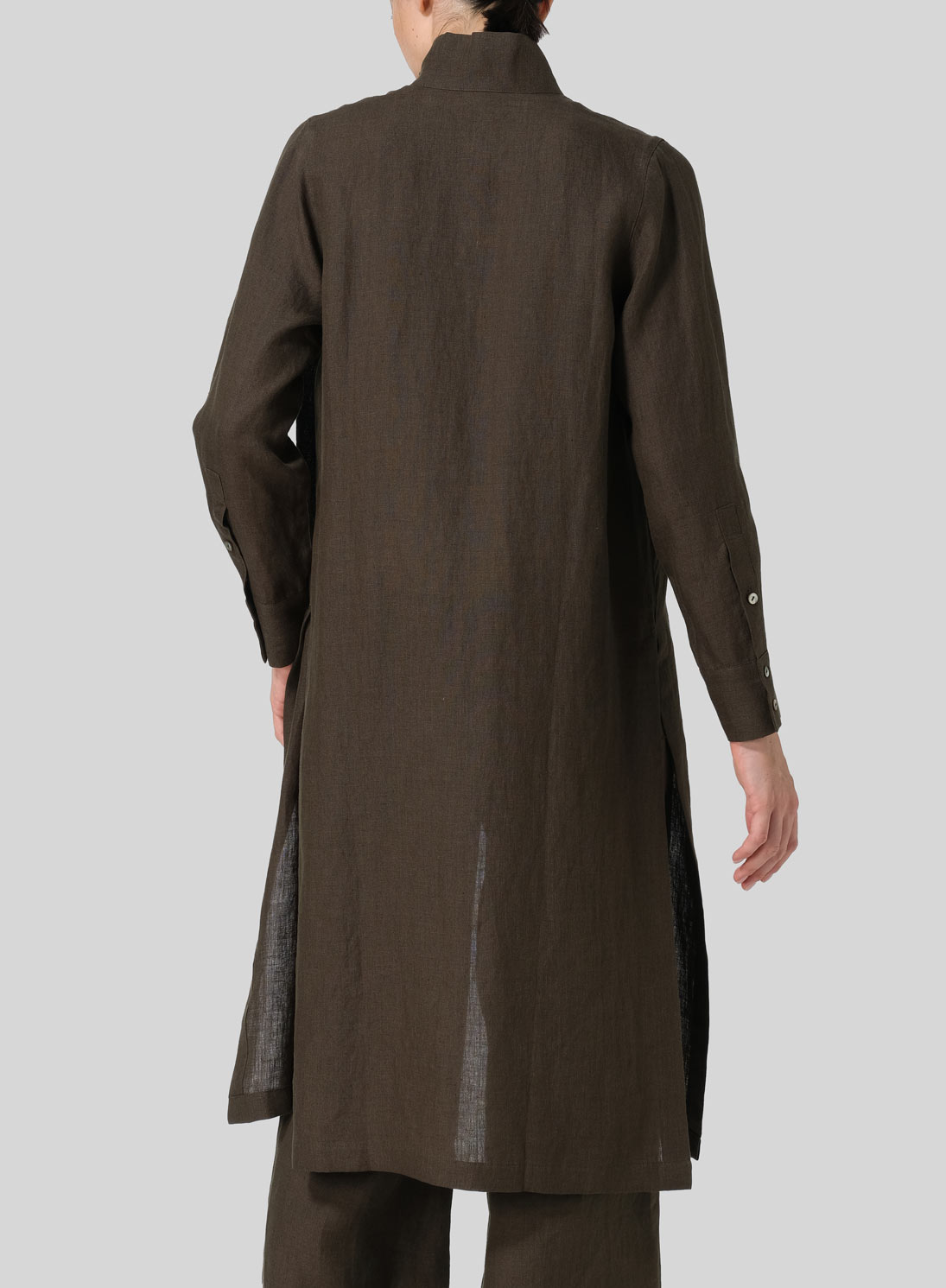 Linen High Stand Collar Long Shirt
