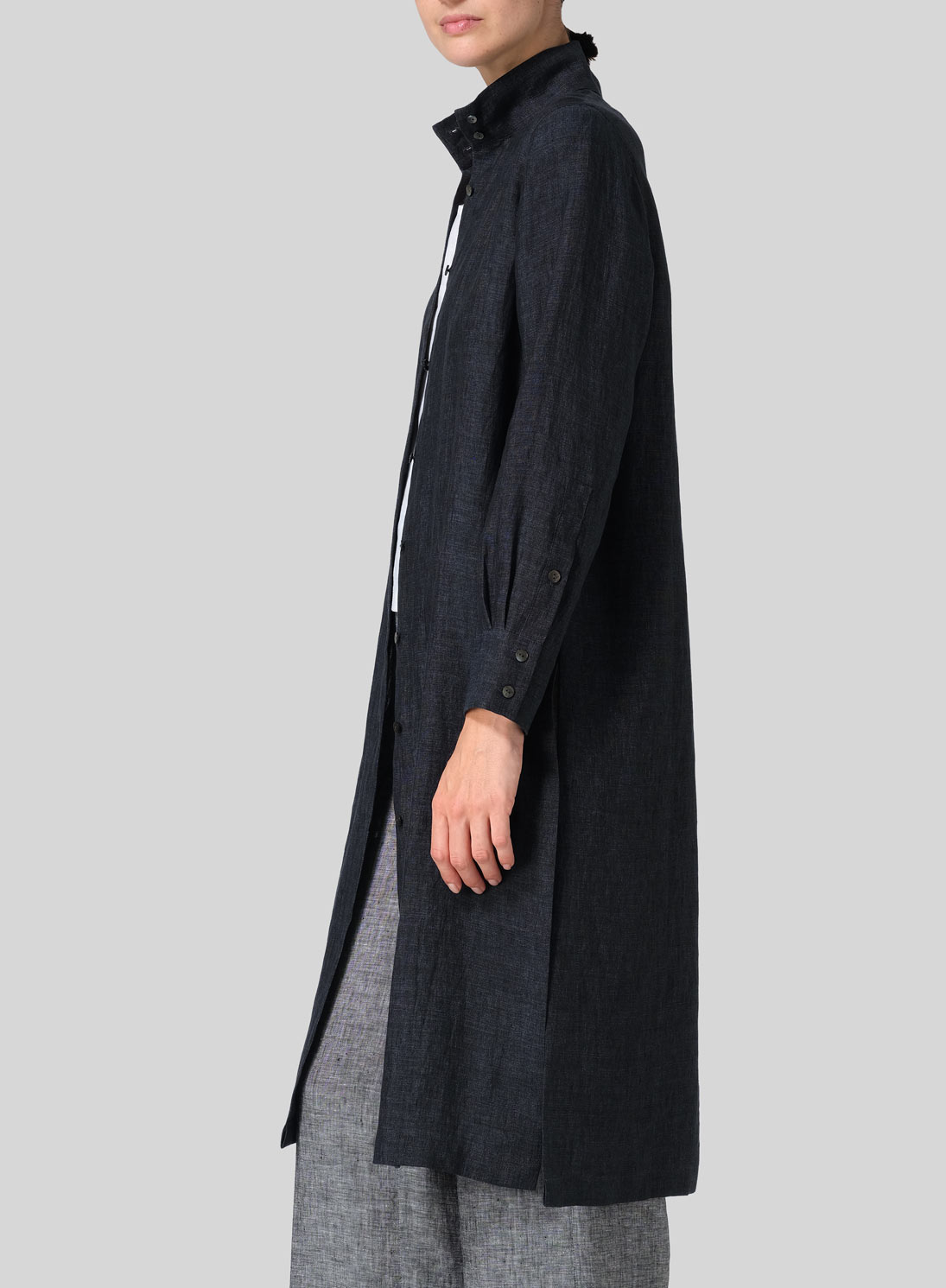 Linen High Stand Collar Long Shirt