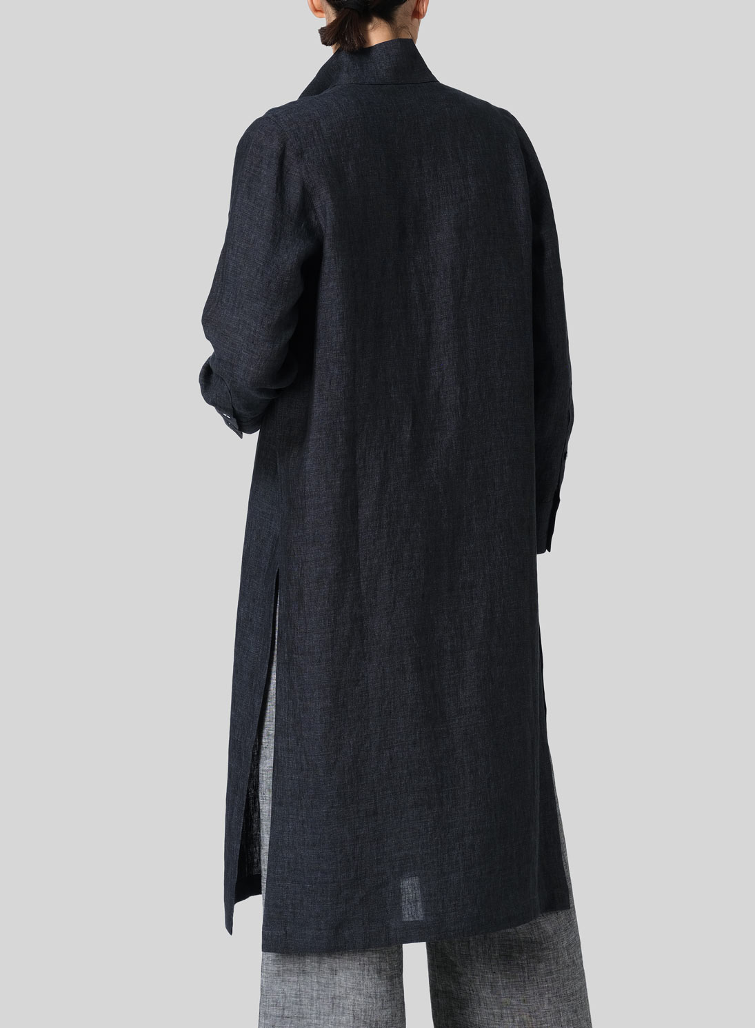 Linen High Stand Collar Long Shirt