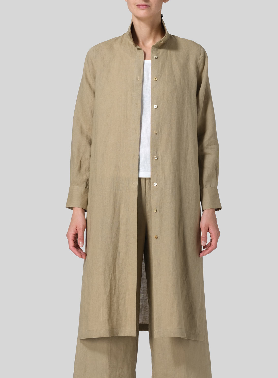 Linen High Stand Collar Long Shirt