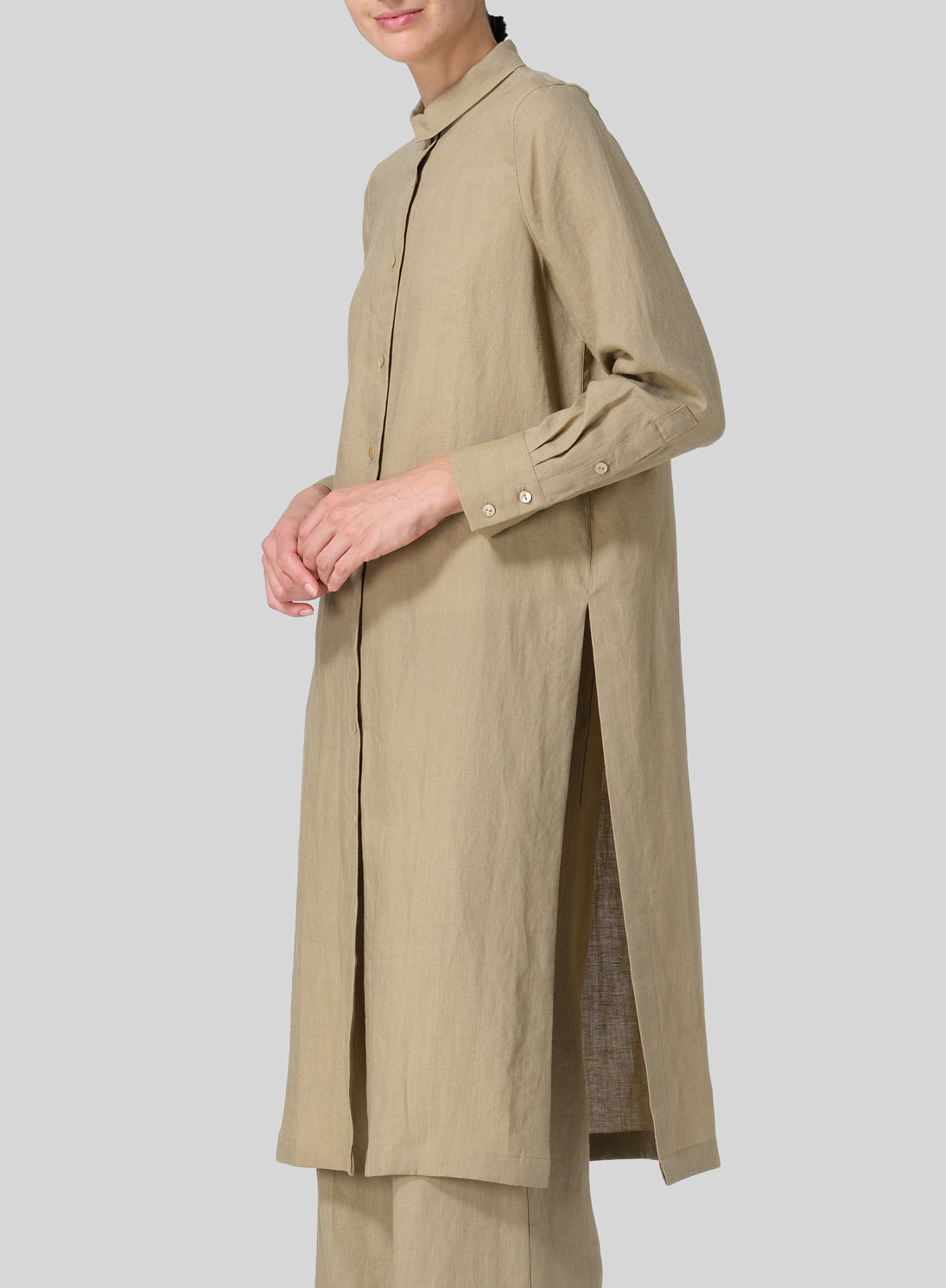 Linen High Stand Collar Long Shirt