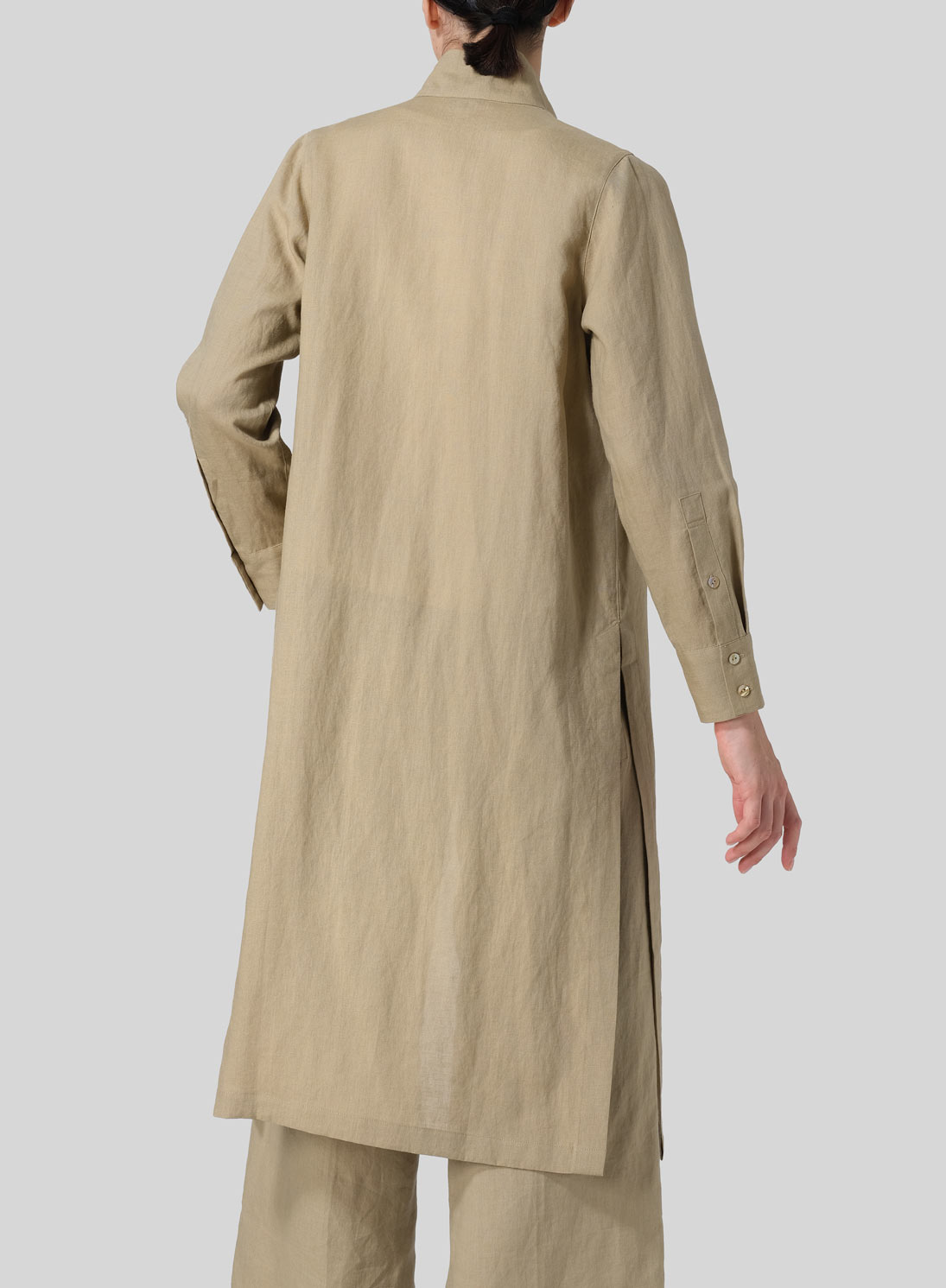 Linen High Stand Collar Long Shirt