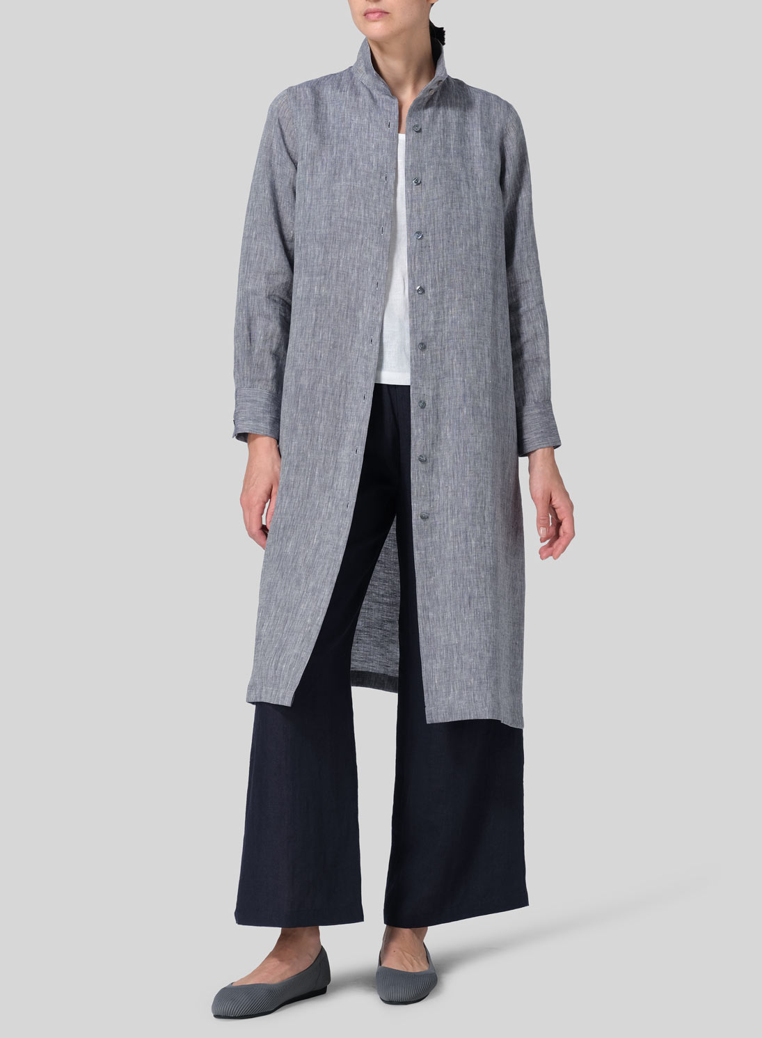 Linen High Stand Collar Long Shirt