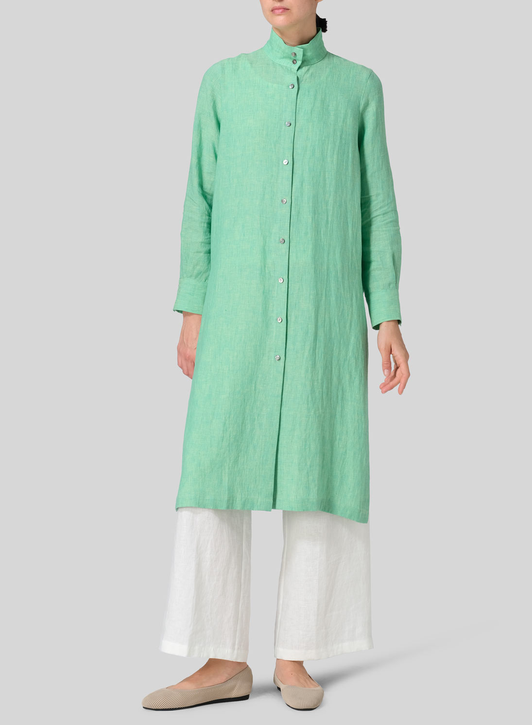 Linen High Stand Collar Long Shirt