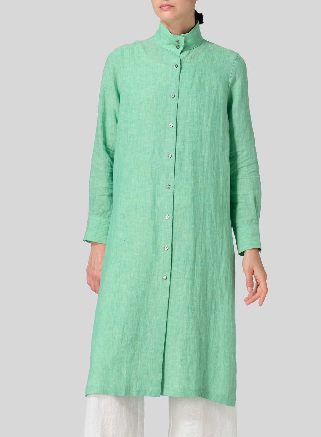 Linen High Stand Collar Long Shirt