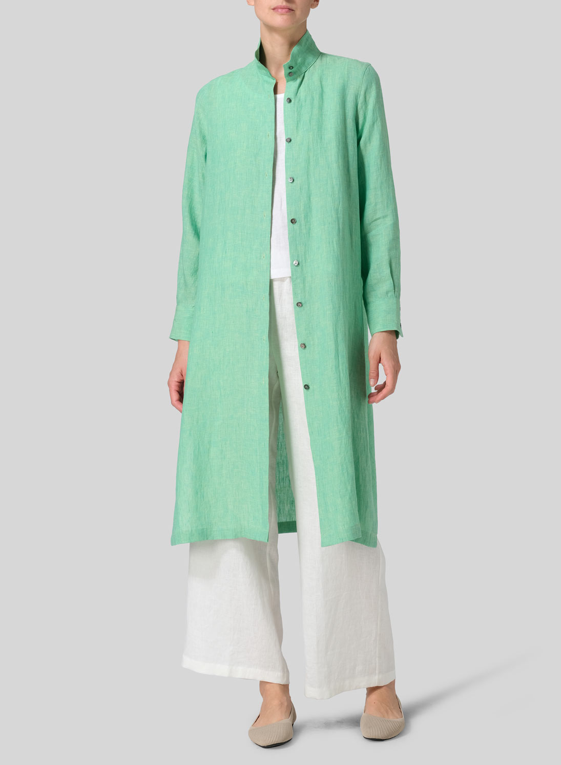 Linen High Stand Collar Long Shirt