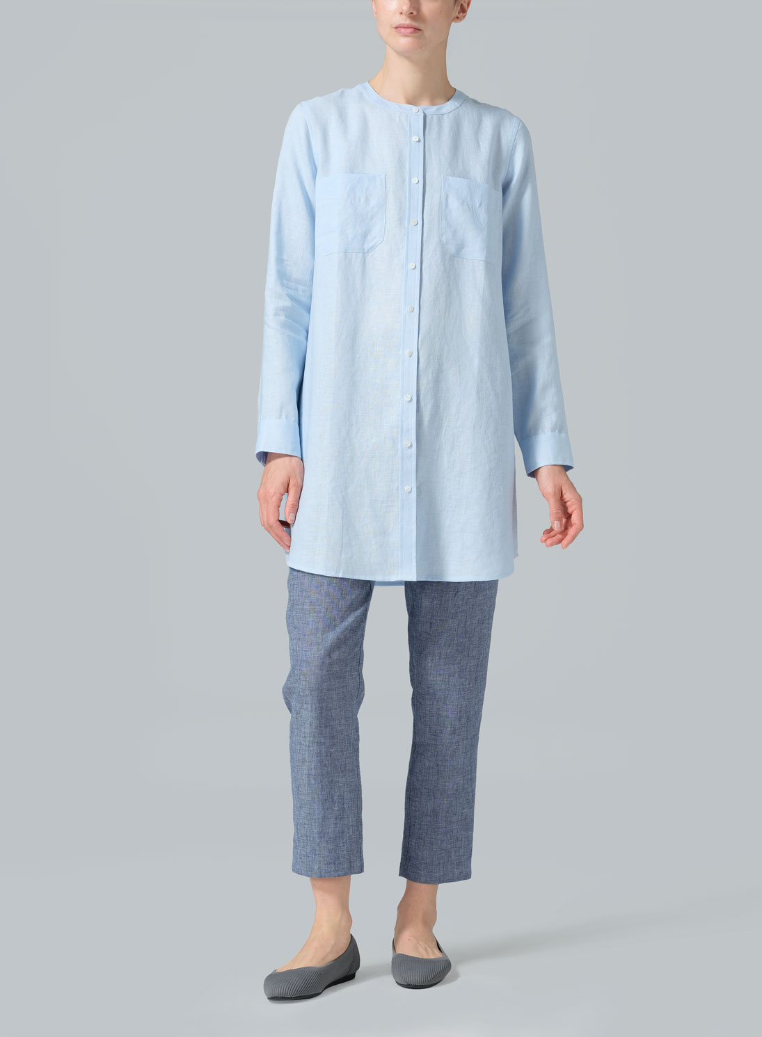 Linen Open Front Long Shirt