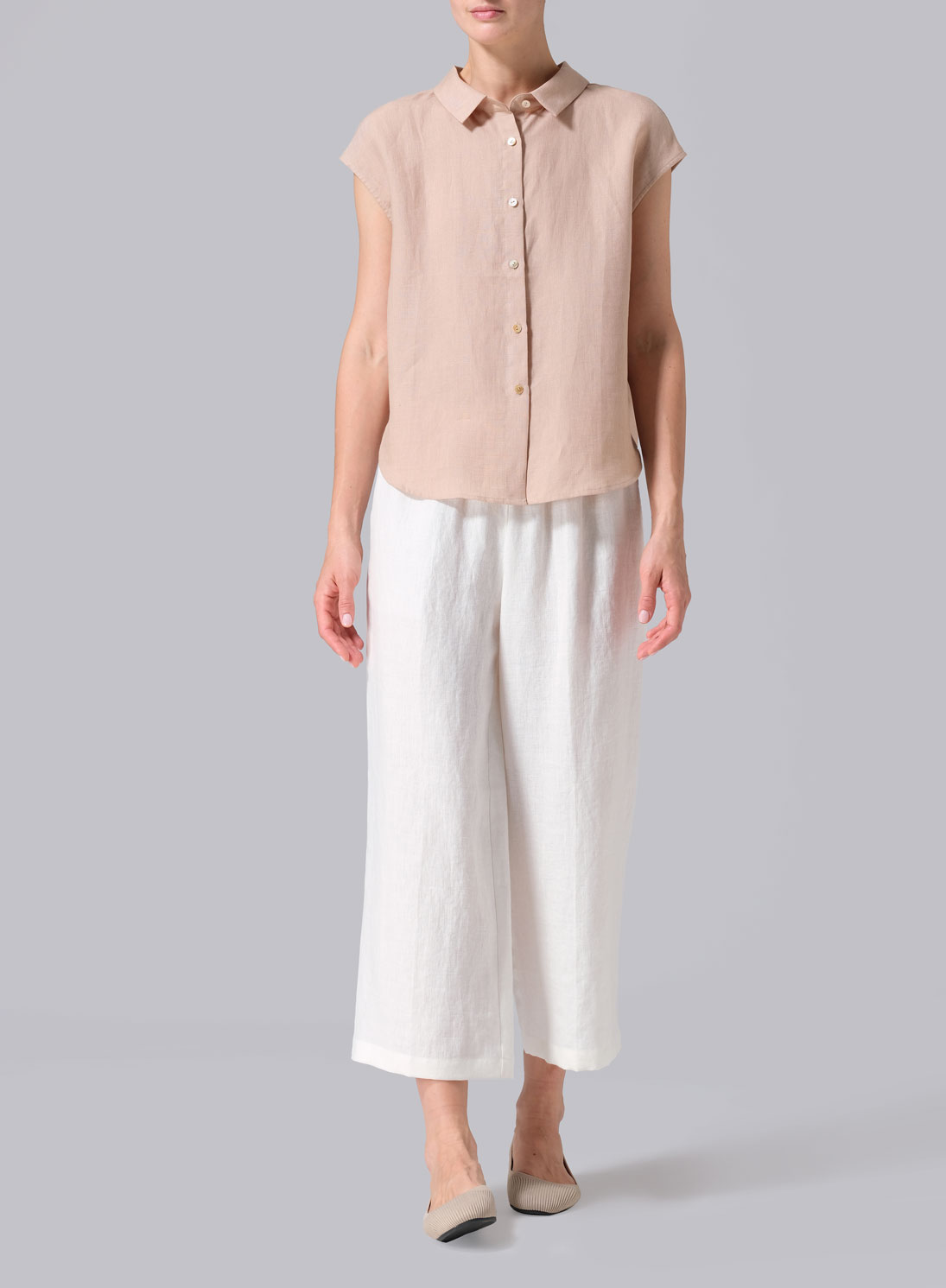 Linen Collared Neckline Cap Sleeves Top
