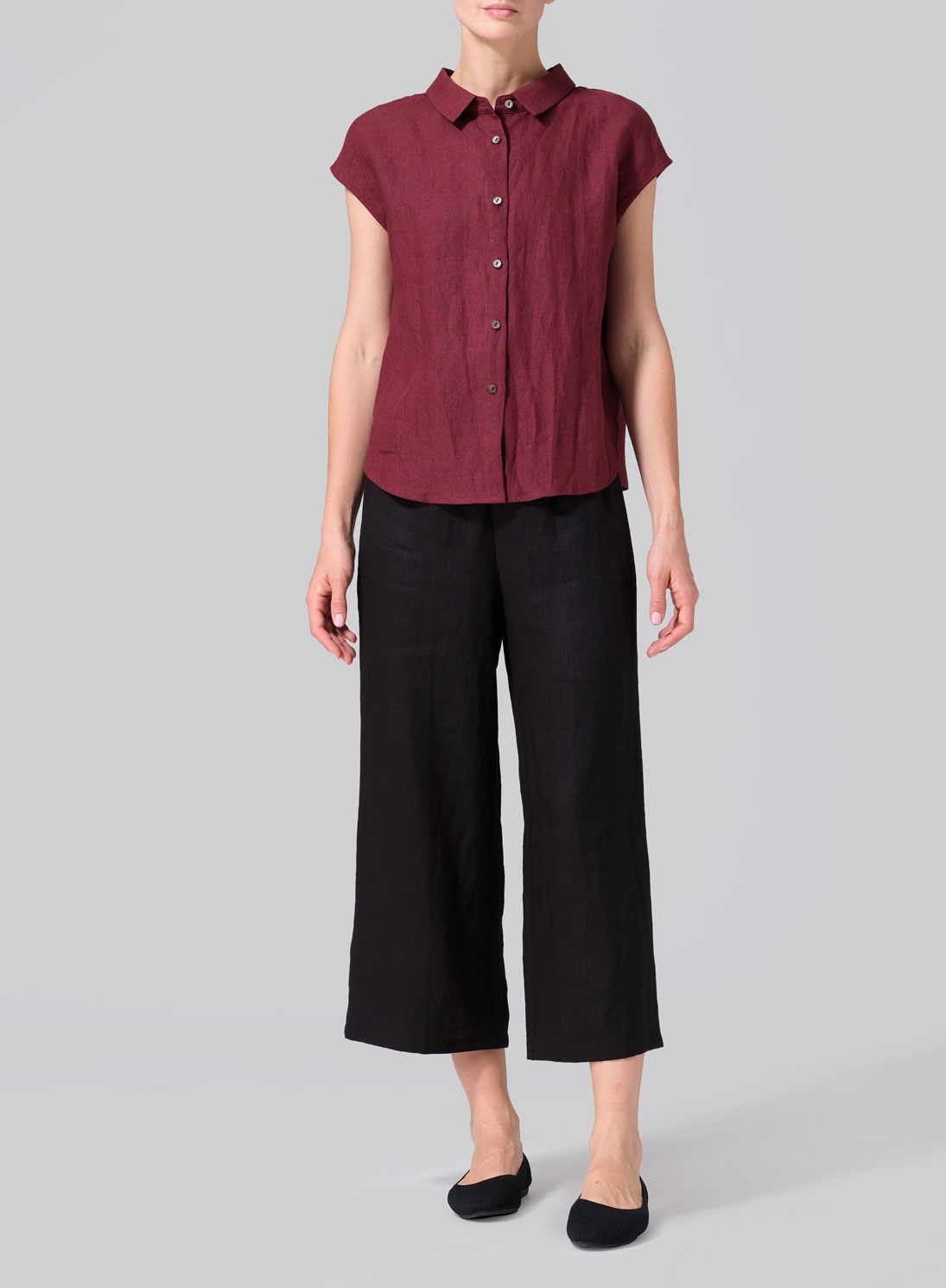 Linen Collared Neckline Cap Sleeves Top