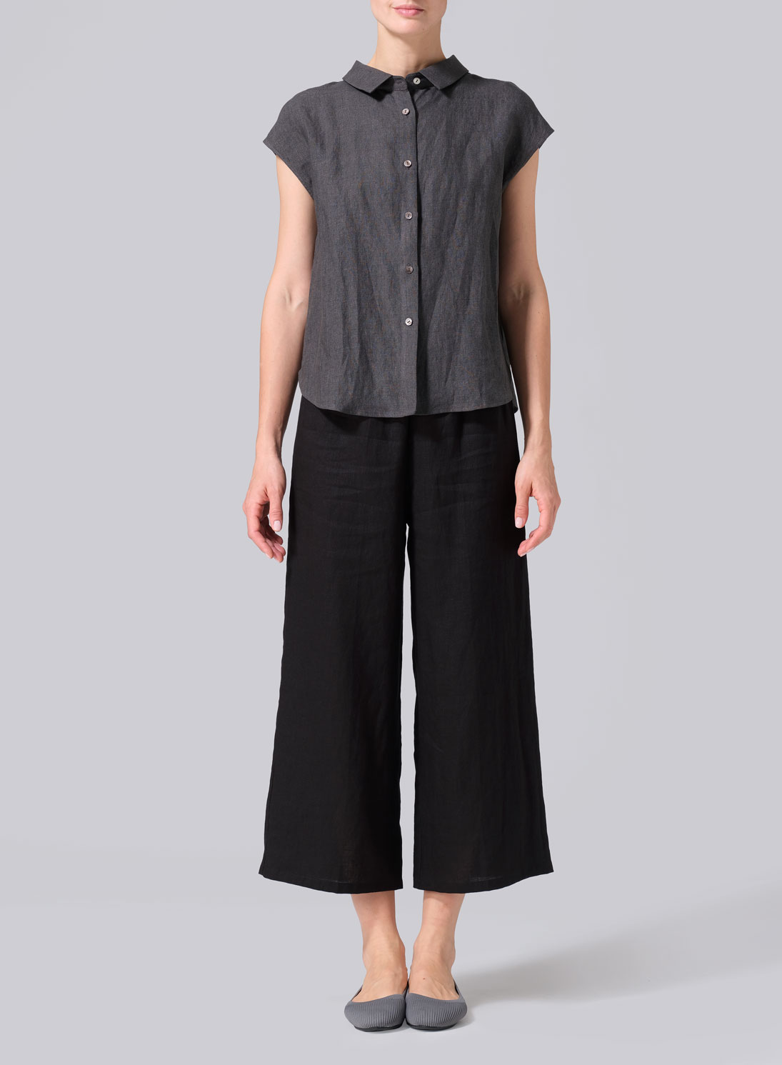 Linen Collared Neckline Cap Sleeves Top