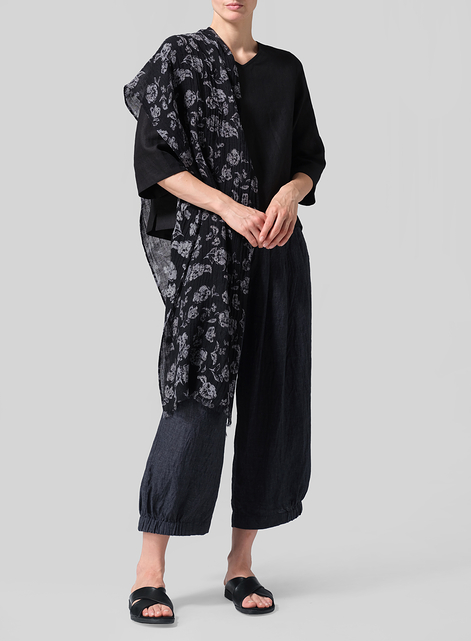 Linen Oblong Black Oat Pattern Scarf