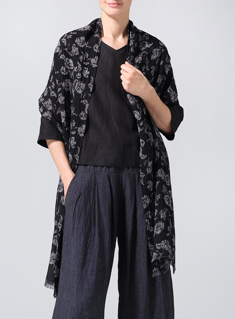 Linen Oblong Black Oat Pattern Scarf