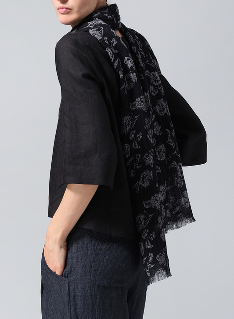 Linen Oblong Black Oat Pattern Scarf