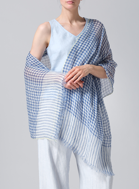 Yarn-Dyed Blue Checked Scarf