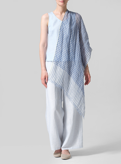 Yarn-Dyed Blue Checked Scarf