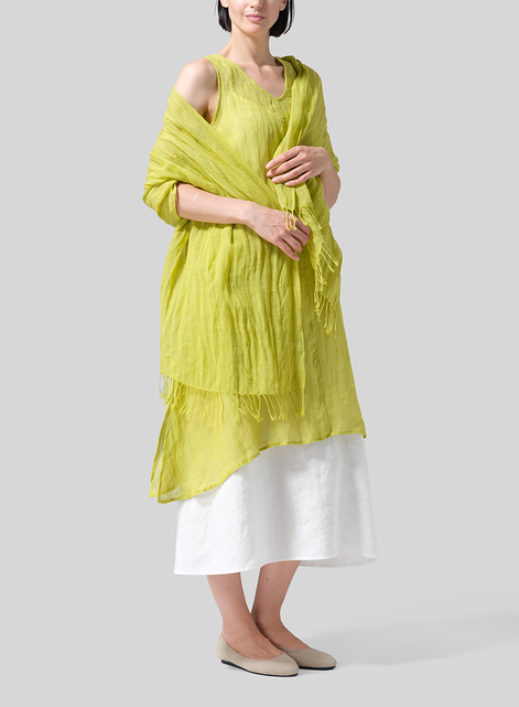 Linen Hand-crafted Yellow Gauze Scarf