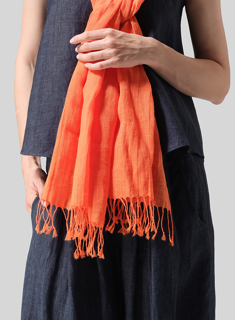 Linen Hand-crafted Orange Gauze Scarf