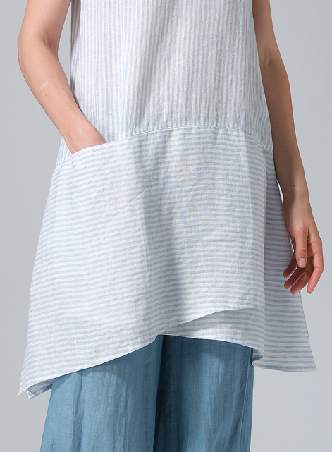 Linen Irregular Hem Midi-Length Sleeveless Top