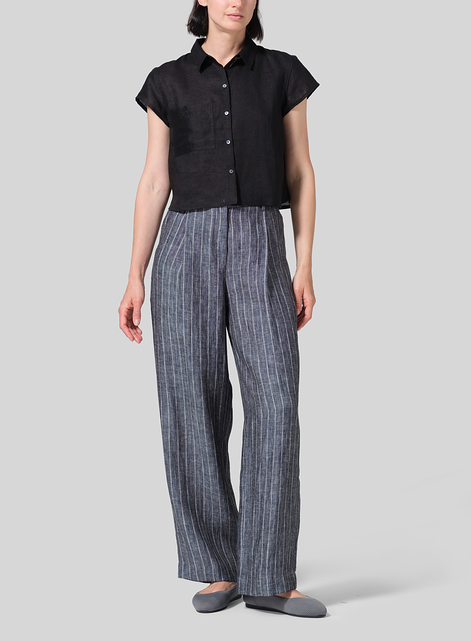 Linen Cap Sleeves Shirt