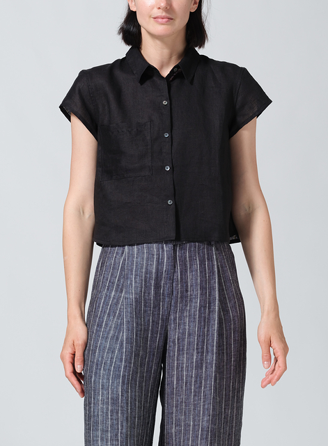 Linen Cap Sleeves Shirt