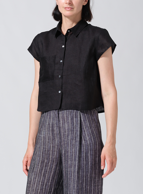 Linen Cap Sleeves Shirt