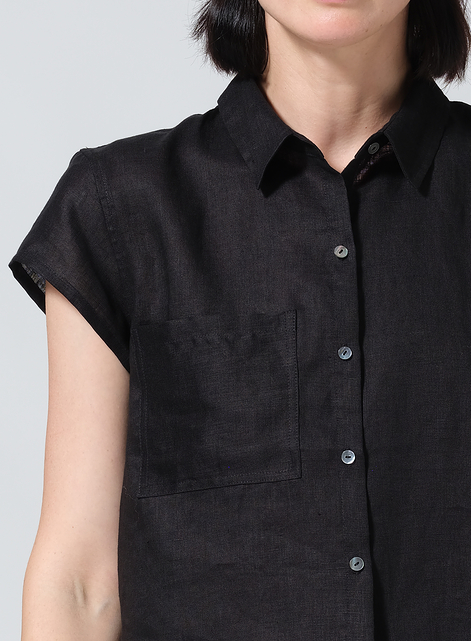 Linen Cap Sleeves Shirt